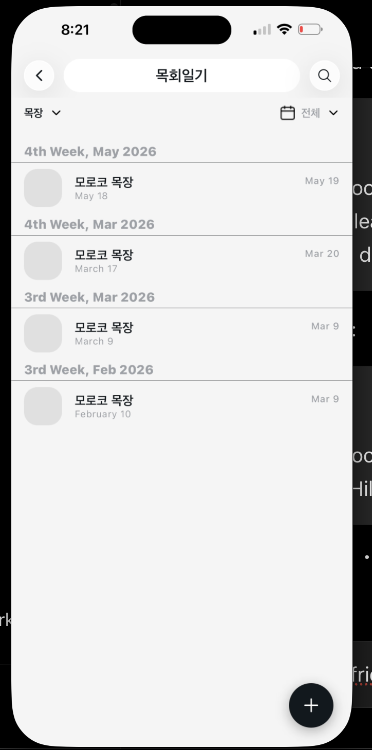 Gagyo Pastoral Journal list screen